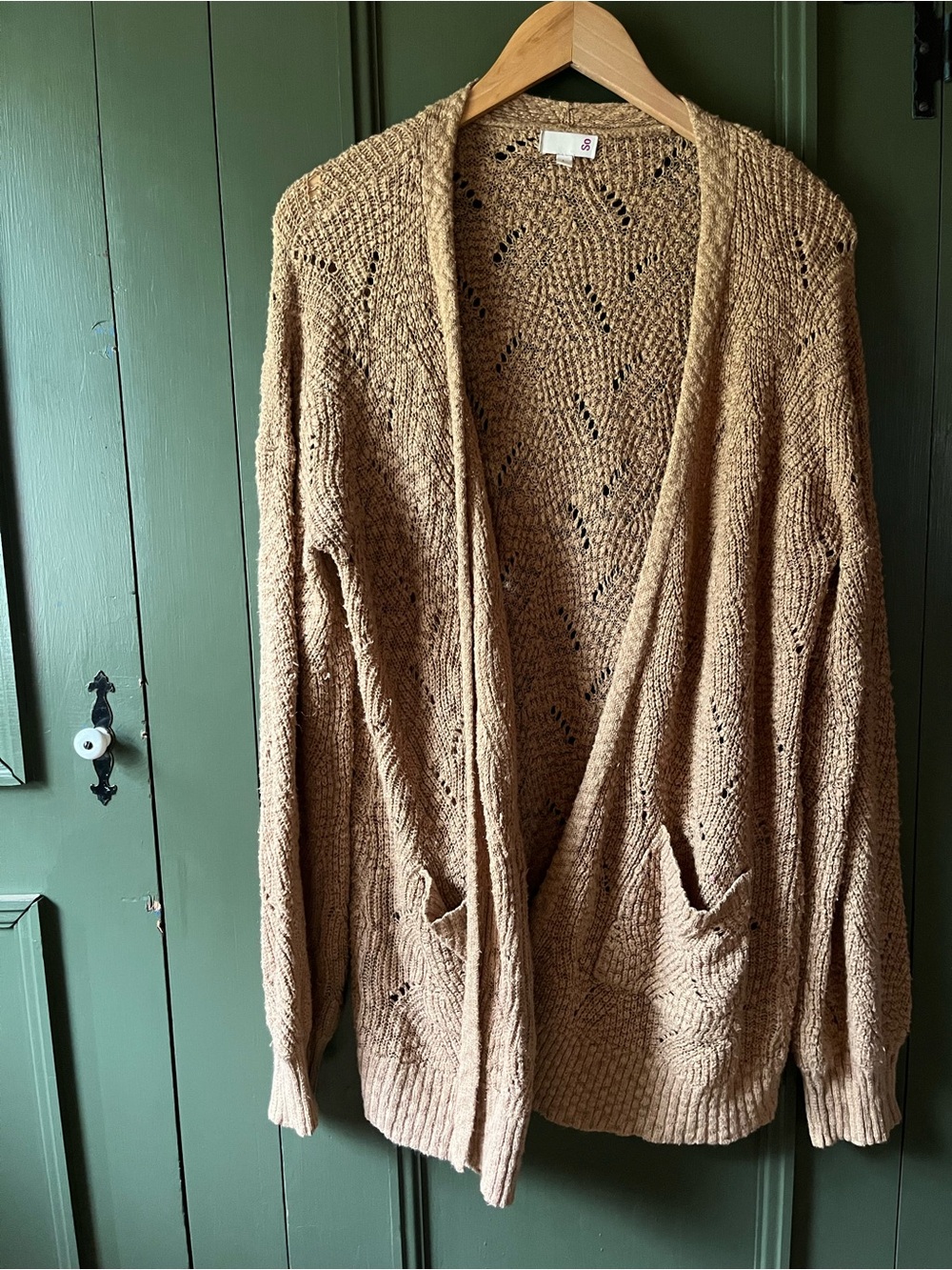 SO Open-Front Knit Cardigan in Camel